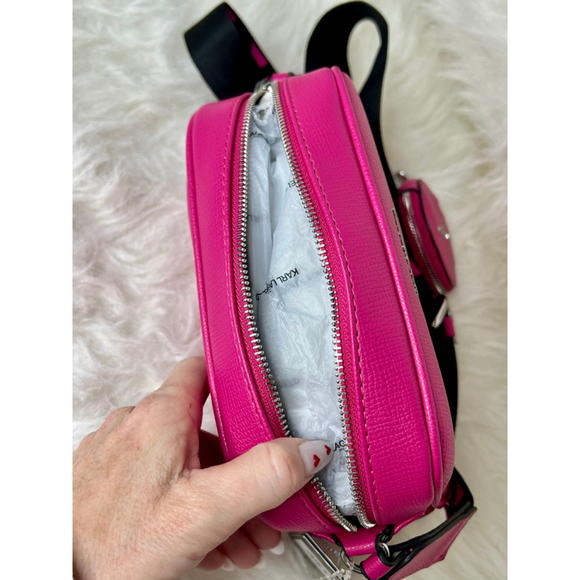 karl lagerfeld bold pink crossbody bag with matching coin purse - Picture 7 of 9